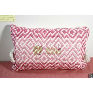 Foreside Home & Garden Pink & White Hand Woven 14" x 22" Outdoor Pillow